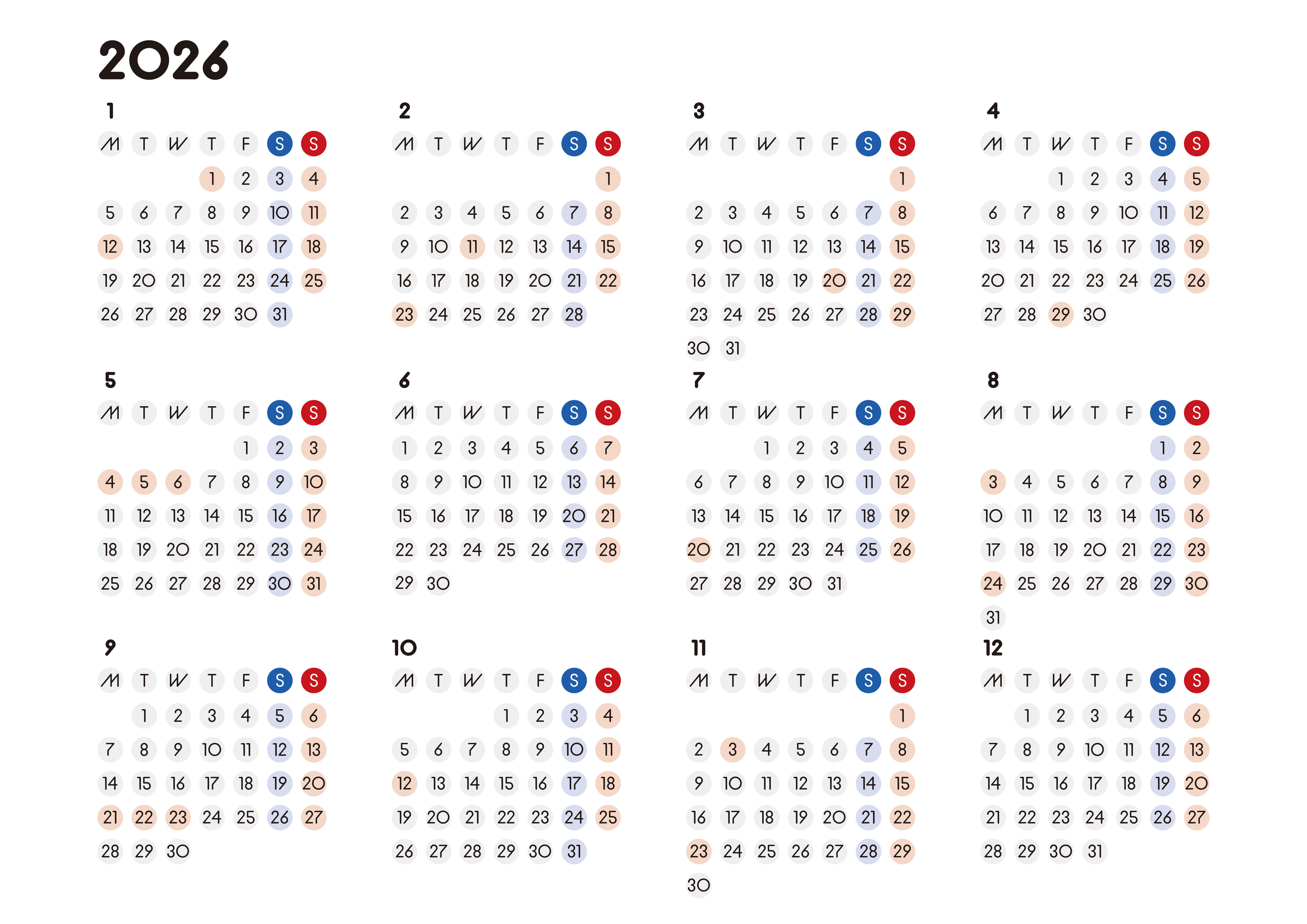 年間カレンダー